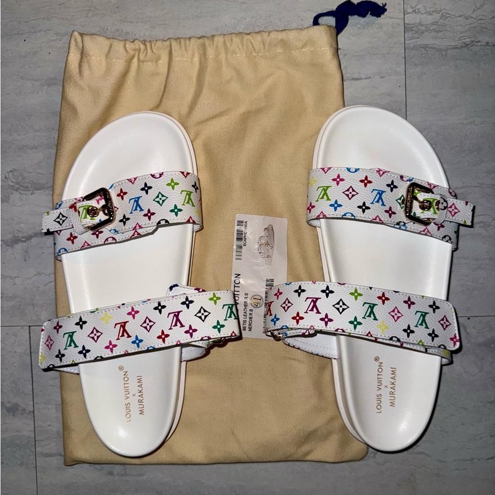 Louis Vuitton White Sandals with Multicolor Monogram